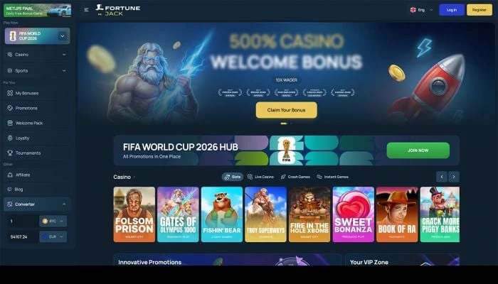 FortuneJack casino lobby on desktop